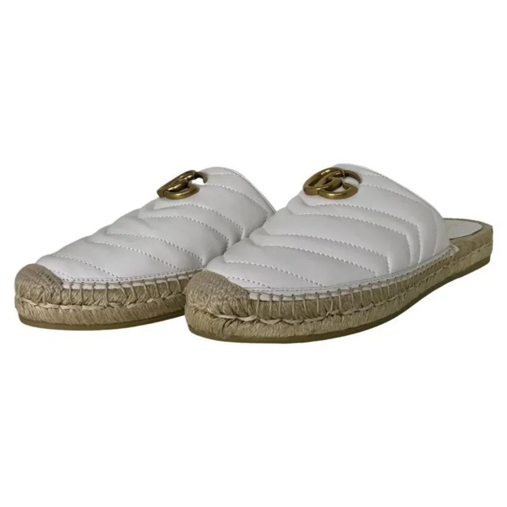 New Gucci Women's Calfskin Matelasse GG Marmont Loafer Slippers White - Picture 5 of 7